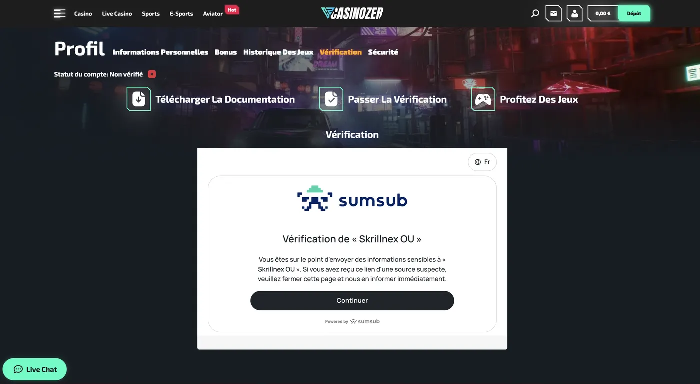 Sécurité de la connexion et protection du compte Casinozer